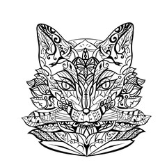 Painted fox head for coloring, mandala