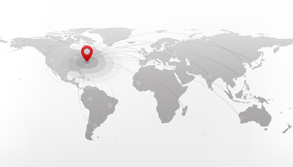 Travel destination concept. International journey. Red pointer on grey world map © zaie