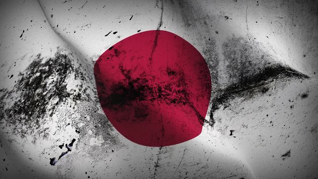 Japan grunge flag waving loop. Japanese dirty flag blowing on wind.