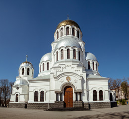 Fototapeta na wymiar Famous Alexander Nevsky orthodox church in Kamianets-Podilskyi, Ukraine.