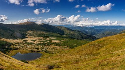 Highland lake in the Carpathian mountains. Nesamovyte lake, Ukraine.