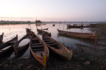 Some small wooden boat on the Taung tha man lake in Myanmar 