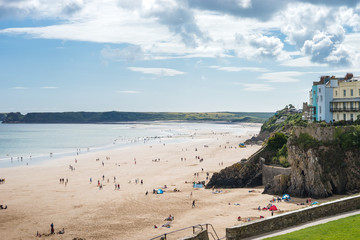 Sandy beach at low tide in Tenby, Wales
