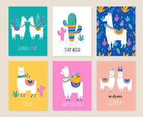 Foto auf Alu-Dibond Llama and alpaca collection of cute hand drawn illustrations, cards and design for nursery design, poster, greeting card © Marina Zlochin