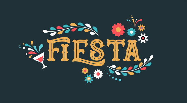 Fiesta banner and poster design with flags, flowers, decorations