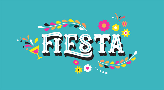 Fiesta banner and poster design with flags, flowers, decorations