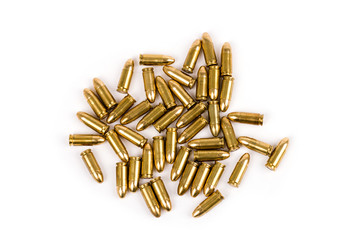 9mm bullets for short gun,  isolated studio photo