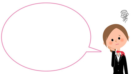 困る制服の女性　ふきだし