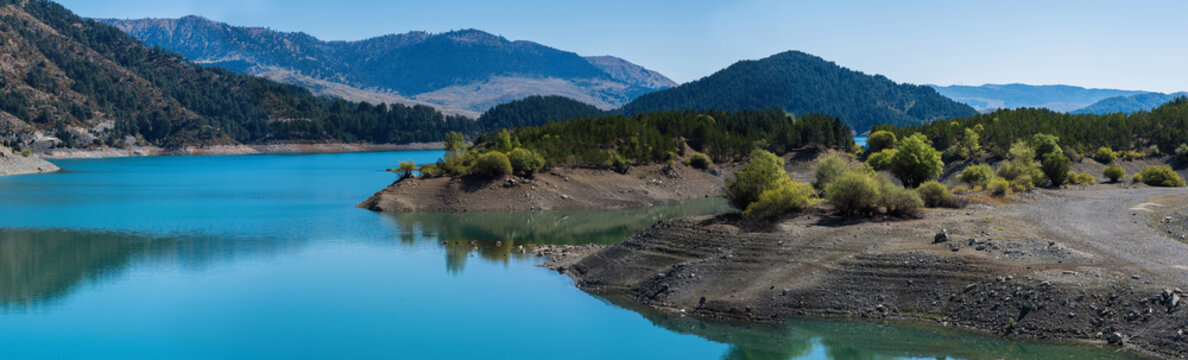 Aoos Springs Lake in the Metsovo in Epirus. mountains of Pindus in northern Greece. Techniti Limni Aoou Lake