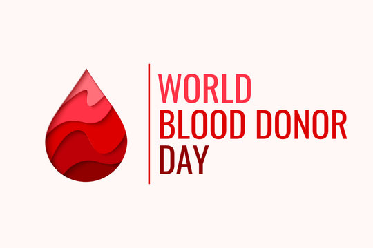 World Blood Donor Day vector background. Awareness poster with red paper cut blood drop. 14 june. Hemophilia day concept