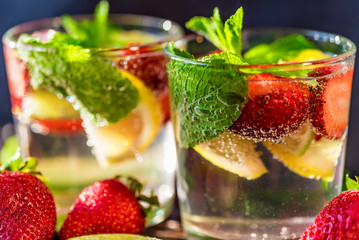 Homemade lemonade with strawberries and mint