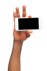 Hand holding mobile smartphone with blank screen