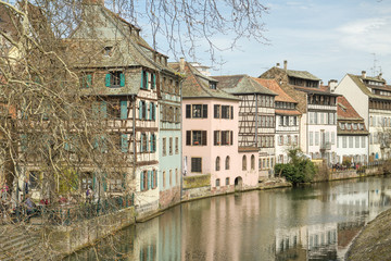 Fototapeta na wymiar People enjoying their time in Little France district in Strasbourg