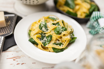 Spinach tagliatelle pasta