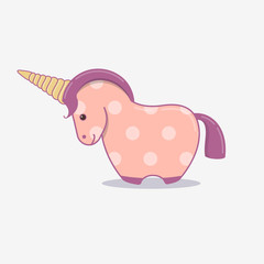 Cute unicorn with spiraling horn. Cartoon character. Flat vector illustration