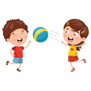 Vector Illustration Of Kids Playing With Ball