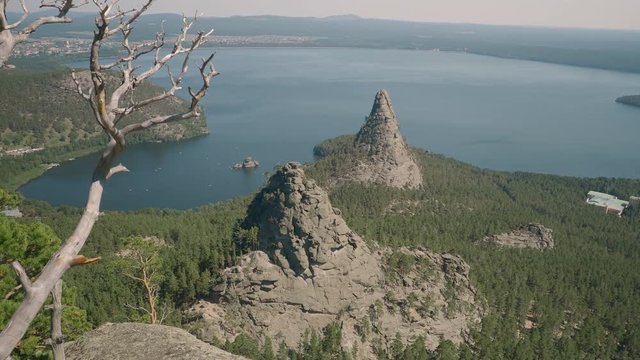 Majestic view from mountain above lake Borovoe in Kazakhstan