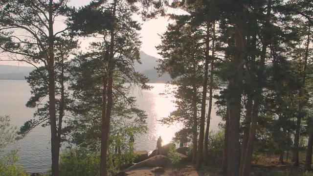 Sunset on lake Borovoe in Kazakhstan on summer vacation