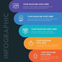 Flat education infographic steps template with 5 options for presentations, advertising, annual reports...