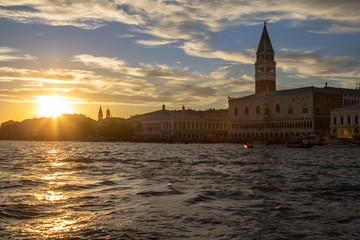 Fototapeta premium San Marco and Palace Ducate at sunset in Venice