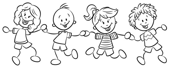 Fröhliche Kinder halten sich an den Händen - Vektor-Illustration