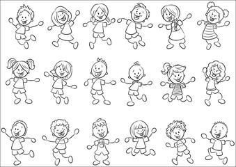 18 verschiedene niedliche Strichmännchen-Kinder - Vektor-Illustration