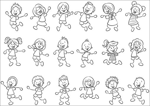 18 verschiedene niedliche Strichm&auml;nnchen-Kinder - Vektor-Illustration