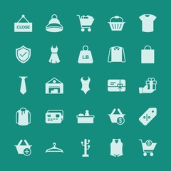 Modern Simple Set of clothes, shopping Vector fill Icons. ..Contains such Icons as  shopping,  white,  purchase,  commerce, winter,  market and more on green background. Fully Editable. Pixel Perfect.