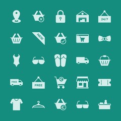 Modern Simple Set of clothes, shopping Vector fill Icons. ..Contains such Icons as  design,  isolated,  t-shirt,  shirt, lock, map,  exit and more on green background. Fully Editable. Pixel Perfect.