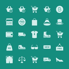 Modern Simple Set of clothes, shopping Vector fill Icons. ..Contains such Icons as  cryptocurrency,  justice,  business, retro,  finance and more on green background. Fully Editable. Pixel Perfect.