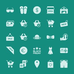Modern Simple Set of clothes, shopping Vector fill Icons. ..Contains such Icons as  money,  buy,  card,  shopping,  symbol,  business, map and more on green background. Fully Editable. Pixel Perfect.