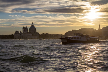 Sunset behind the Church of Madonna Della Salute in Venice