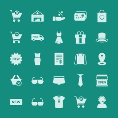 Modern Simple Set of clothes, shopping Vector fill Icons. ..Contains such Icons as  distribution,  fashion,  background,  bank,  computer and more on green background. Fully Editable. Pixel Perfect.