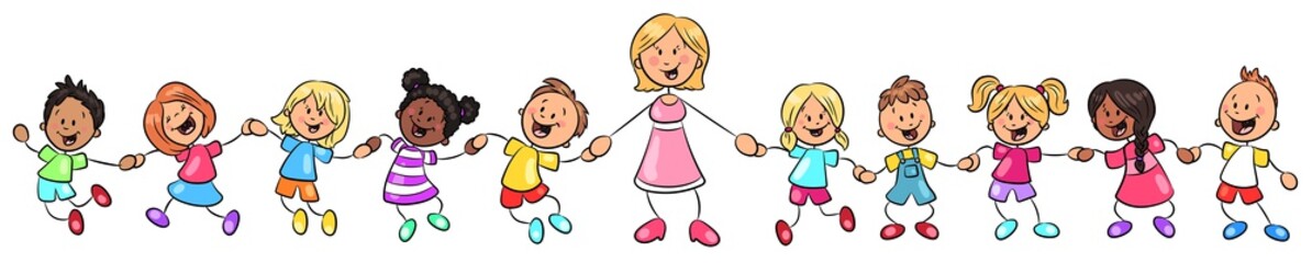 Vektor Illustration einer Lehrerin mit Schulklasse