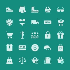 Modern Simple Set of clothes, shopping Vector fill Icons. ..Contains such Icons as  shopping,  shoes, skirt, buy,  design, retro,  love and more on green background. Fully Editable. Pixel Perfect.