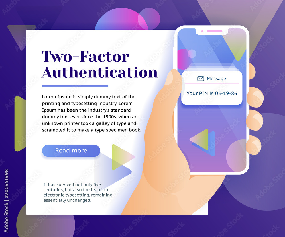 Fototapete two factor authentication web banner concept. verification code message. smartphone with sms code. m