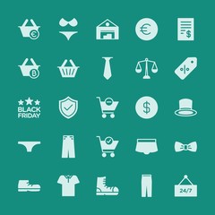 Modern Simple Set of clothes, shopping Vector fill Icons. ..Contains such Icons as  warehouse,  time,  icon,  clothing,  distribution,  tie and more on green background. Fully Editable. Pixel Perfect.