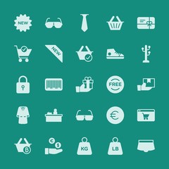 Modern Simple Set of clothes, shopping Vector fill Icons. ..Contains such Icons as  background,  money,  payment,  sign,  measurement, tie and more on green background. Fully Editable. Pixel Perfect.