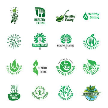 set of vector logos healthy food