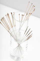 Silver needles for traditional Chinese acupuncture medicine.