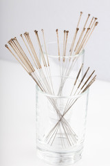 Silver needles for traditional Chinese acupuncture medicine.