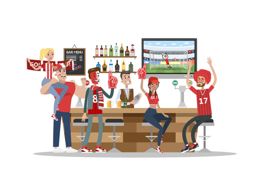 Football fans in bar.