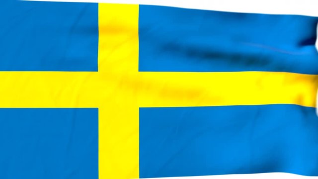 The waving flag of Sweden opens up the view to the position of Sweden on a colored world map