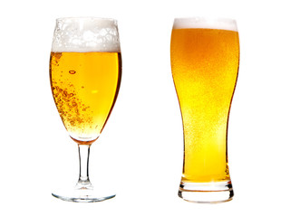 lager draft beer in a glass isolated on white background