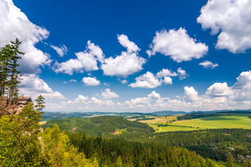 Landscape view from The Ostas table mountain. The national nature reserve Adrspach-Teplice Rocks, Czech republic, Europe.