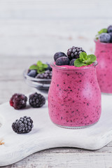 Berry smoothie, healthy detox yogurt drink, diet or vegan food concept