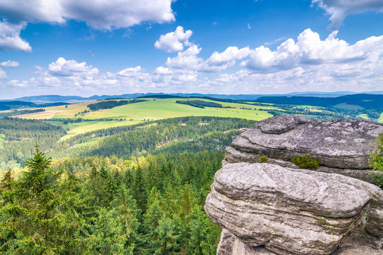 Landscape view from The Ostas table mountain. The national nature reserve Adrspach-Teplice Rocks, Czech republic, Europe.