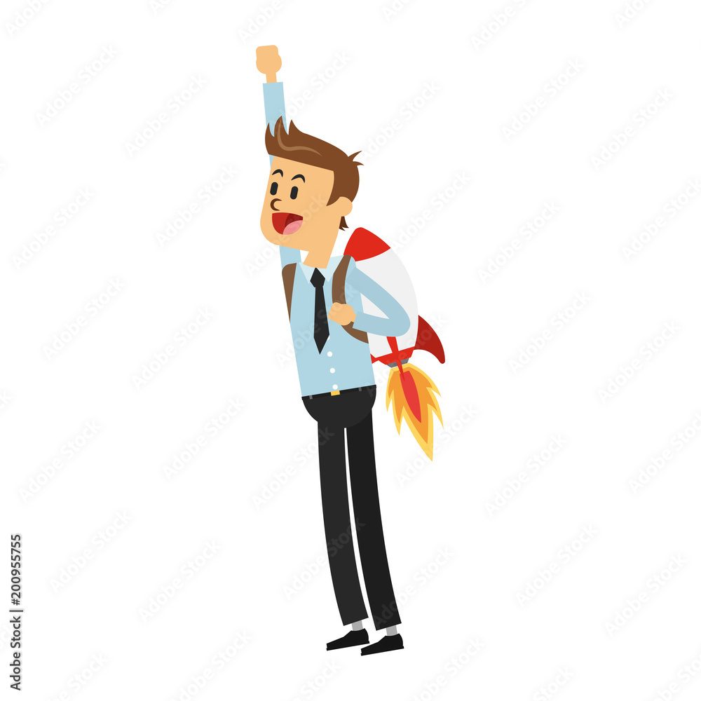 Poster Businessman flying with jetpack vector illustration graphic design