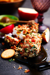 HONEY, APRICOT, AND ALMOND GOAT CHEESE SPREAD.selective focus