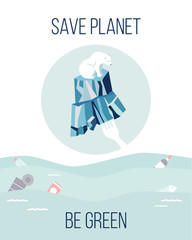 Eco concept poster with polar bear.